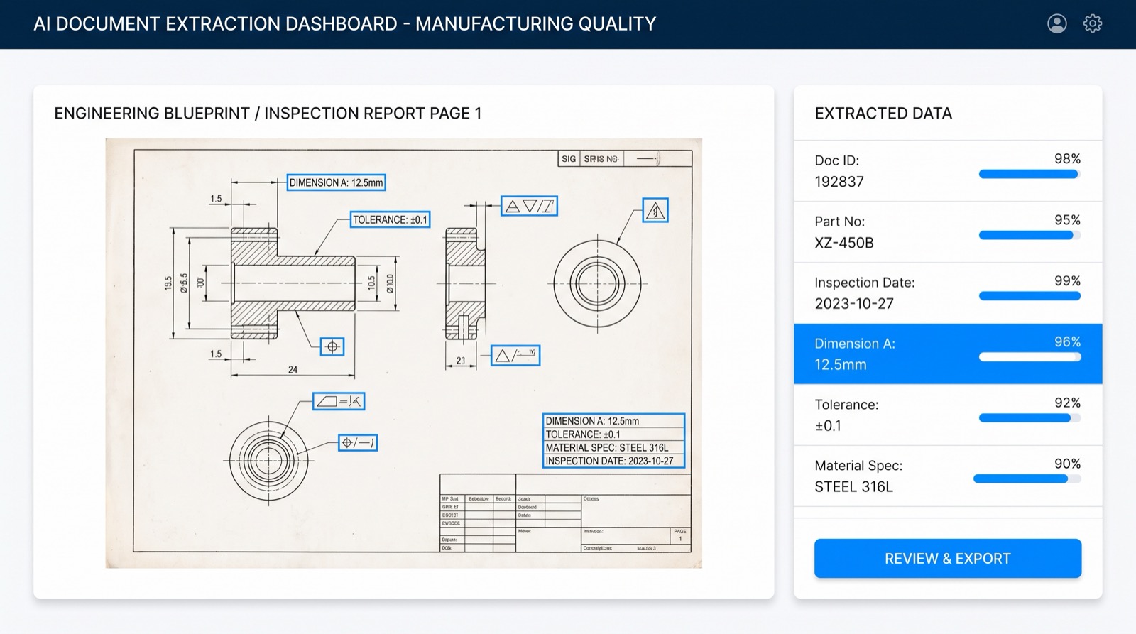 Regulated Document Extraction — interface preview